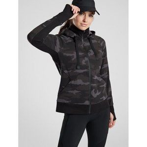 Athleta Triumph Printed Gray Camo Hoodie Full Zip Sweater Jacket Womens Size M